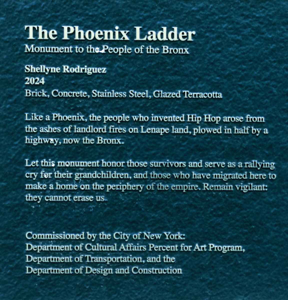 The Phoenix ladder and art piece on the grand concourse by Rodriguez. Cross Bronx Expressway.