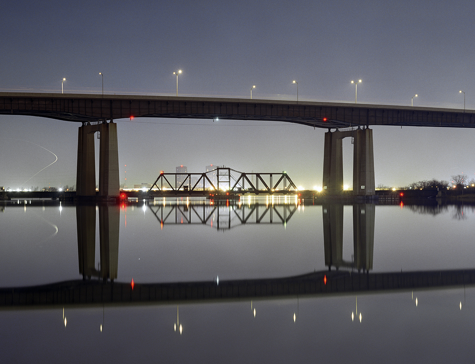 Eastern Spur NJTP over Hackensack River, DB Draw Swing Bridge, 3:00am, High Tide