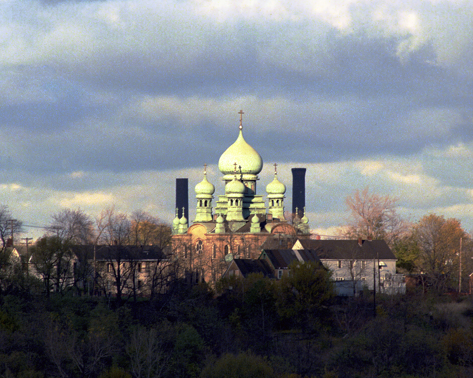 St. Theodosius Church, Homes & Smokestacks of the Sohio Refinery Powerhouse