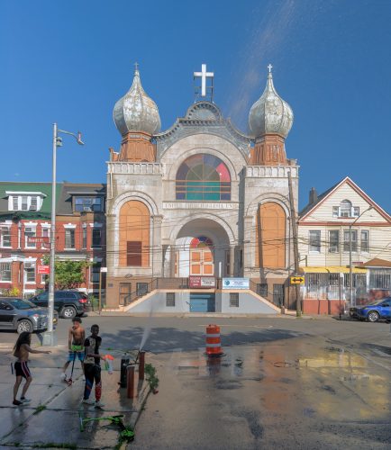 Hewett Place Synagogue & Children Playing 